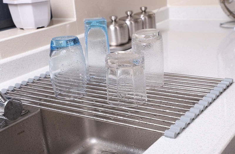 Ahyuan Roll up Dish Drying Rack Over The Sink Kitchen Roll up Sink Drying Rack Portable Dish Drainer Foldable Dish Drying Rack (Warm Gray, 17.8''X11.8'') - Image 5